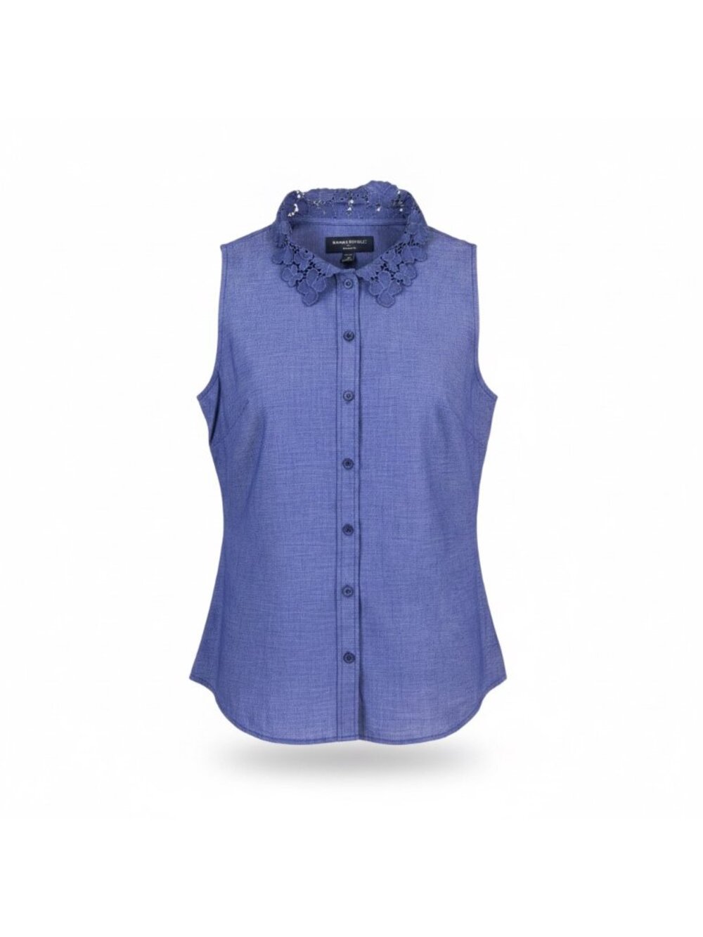 Banana Republic Womens Blue Sleeveless Lace-Collar Button Down Blouse Size 4